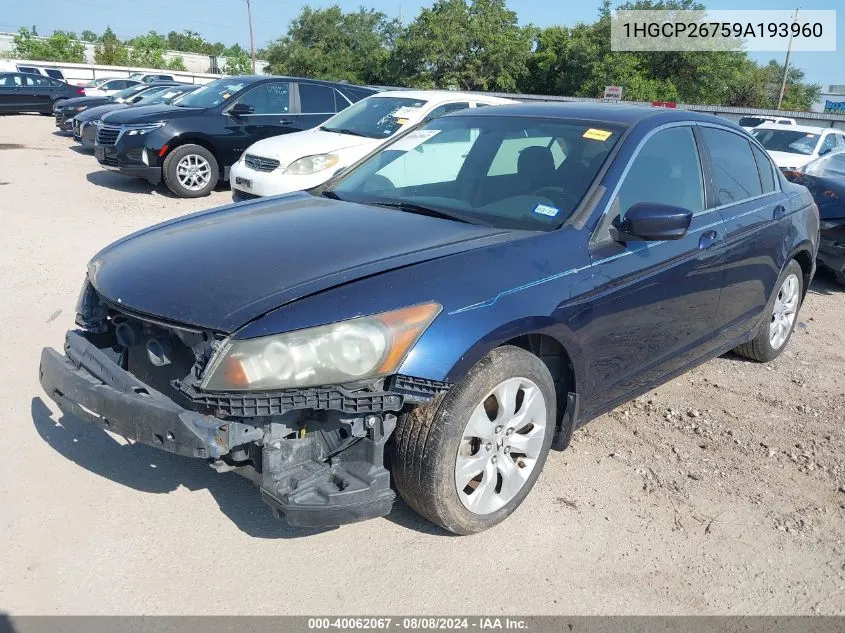 2009 Honda Accord 2.4 Ex VIN: 1HGCP26759A193960 Lot: 40062067