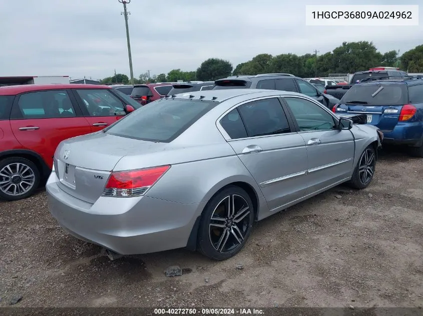 2009 Honda Accord Exl VIN: 1HGCP36809A024962 Lot: 40272750