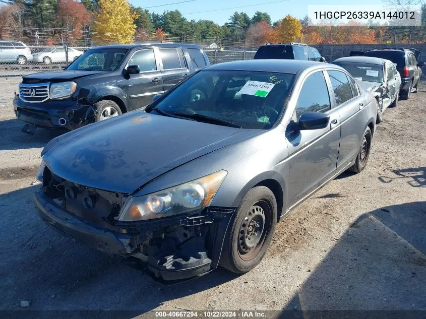 2009 Honda Accord 2.4 Lx VIN: 1HGCP26339A144012 Lot: 40667294