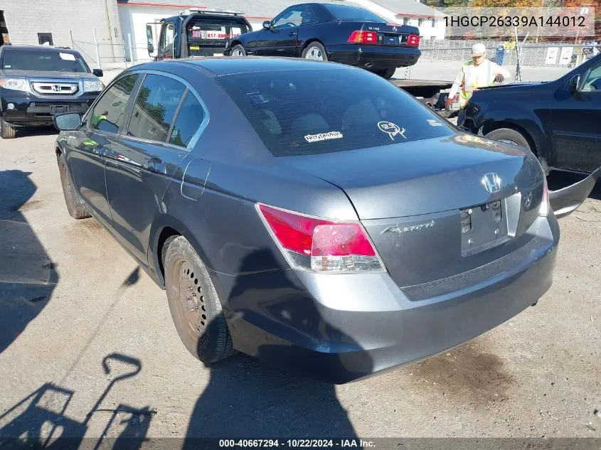 2009 Honda Accord 2.4 Lx VIN: 1HGCP26339A144012 Lot: 40667294