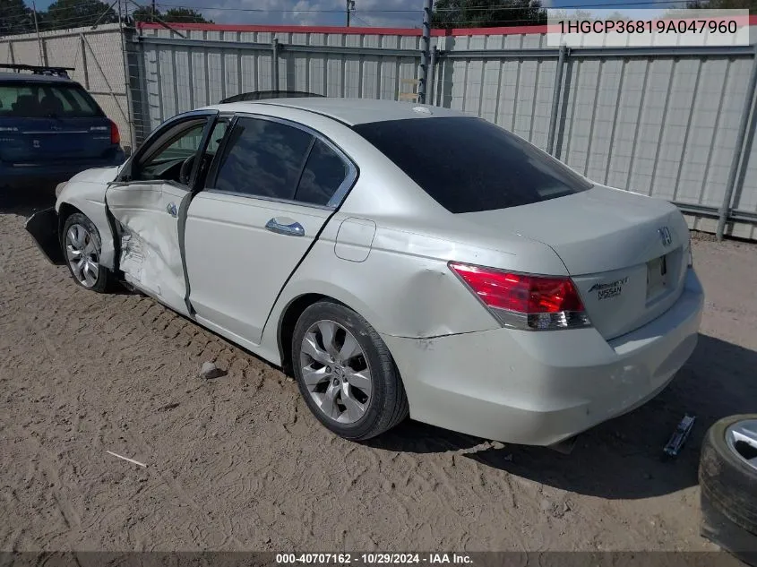 2009 Honda Accord 3.5 Ex-L VIN: 1HGCP36819A047960 Lot: 40707162