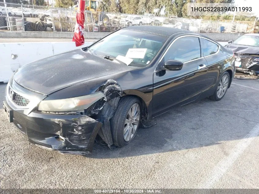 1HGCS22839A011993 2009 Honda Accord 3.5 Ex-L