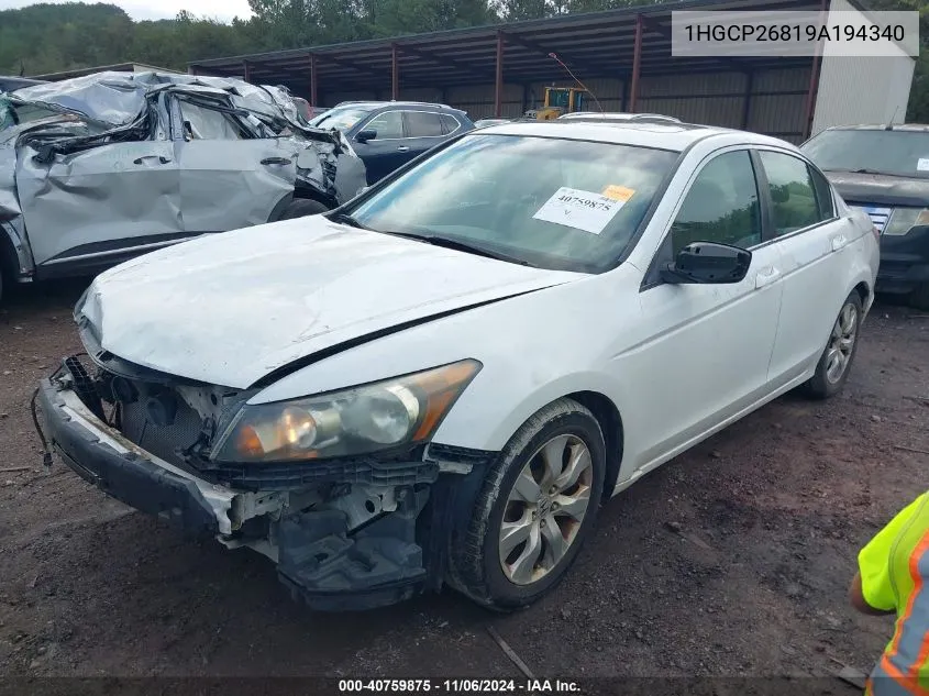 2009 Honda Accord 2.4 Ex-L VIN: 1HGCP26819A194340 Lot: 40759875