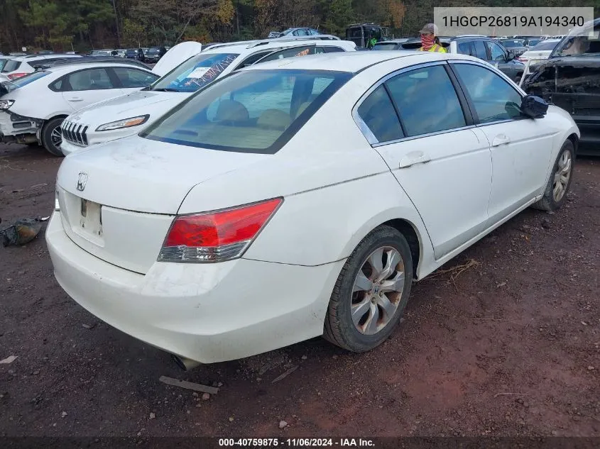 2009 Honda Accord 2.4 Ex-L VIN: 1HGCP26819A194340 Lot: 40759875