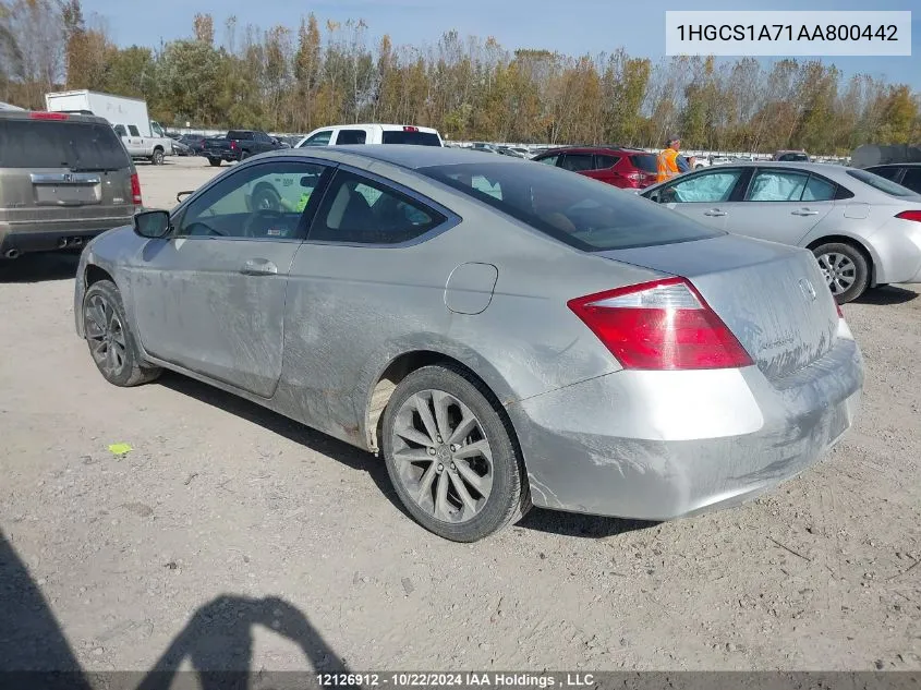 2010 Honda Accord Cpe VIN: 1HGCS1A71AA800442 Lot: 12126912