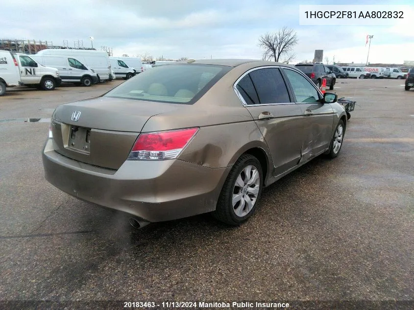 2010 Honda Accord Ex VIN: 1HGCP2F81AA802832 Lot: 20183463