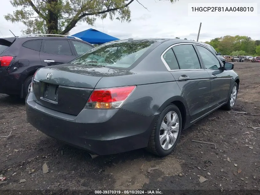 2010 Honda Accord 2.4 Ex-L VIN: 1HGCP2F81AA048010 Lot: 39370319