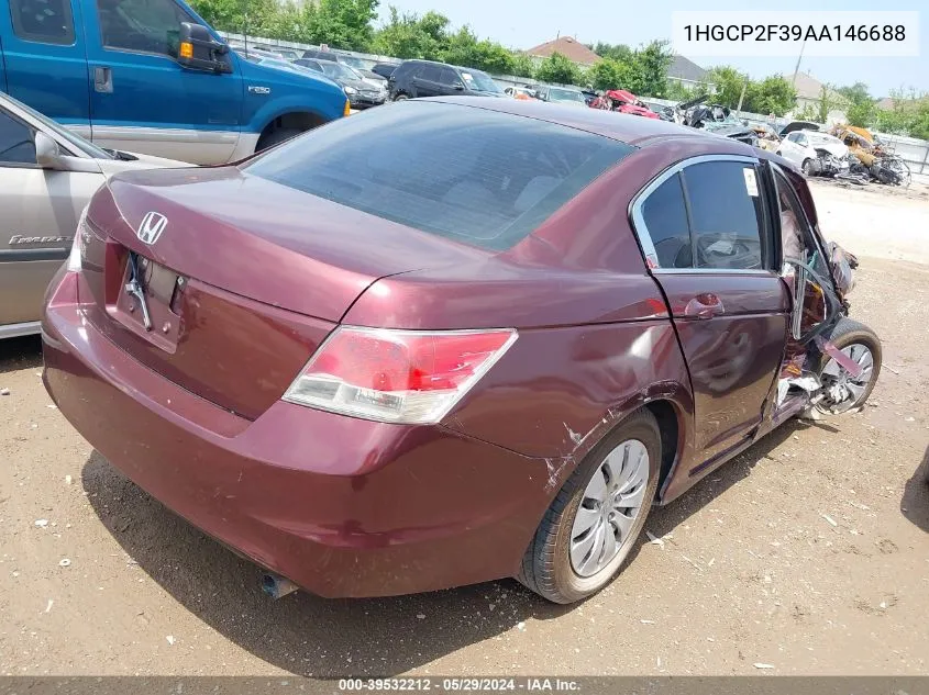 2010 Honda Accord 2.4 Lx VIN: 1HGCP2F39AA146688 Lot: 39532212