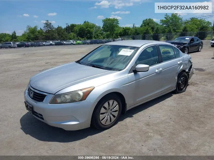 2010 Honda Accord 2.4 Lx VIN: 1HGCP2F32AA160982 Lot: 39695395