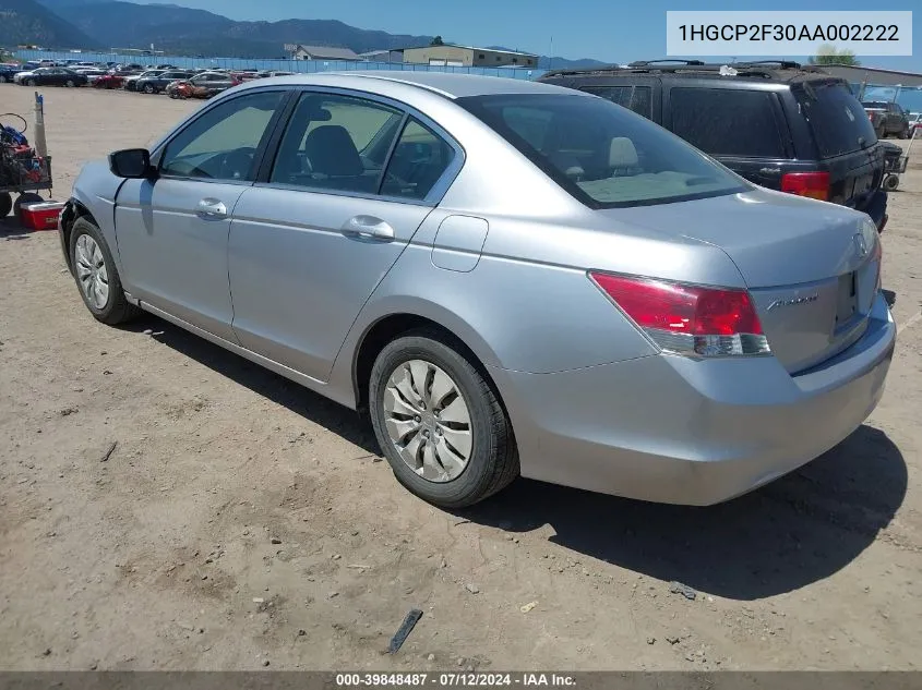 2010 Honda Accord 2.4 Lx VIN: 1HGCP2F30AA002222 Lot: 39848487