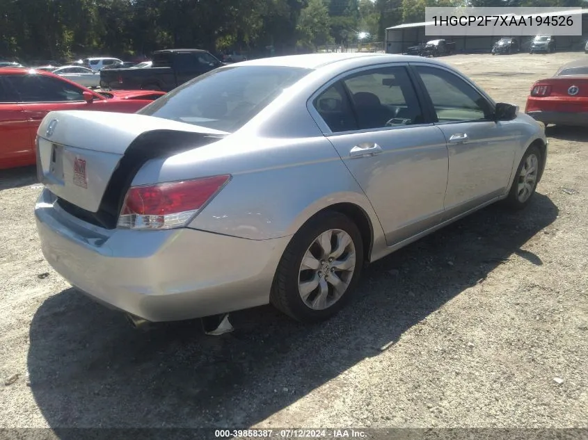 2010 Honda Accord 2.4 Ex VIN: 1HGCP2F7XAA194526 Lot: 39858387