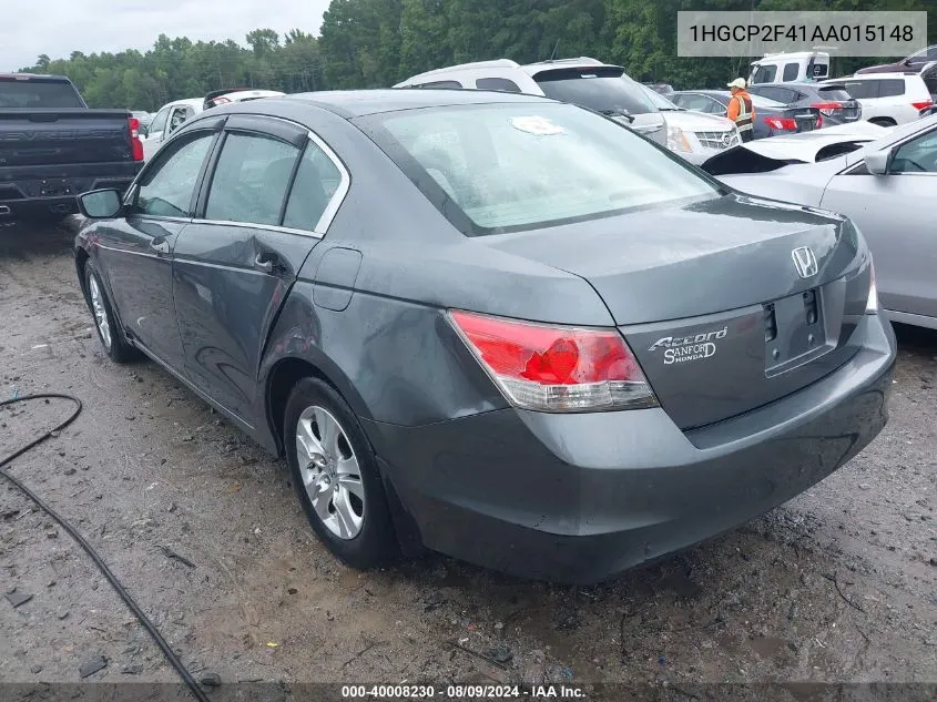 2010 Honda Accord 2.4 Lx-P VIN: 1HGCP2F41AA015148 Lot: 40008230