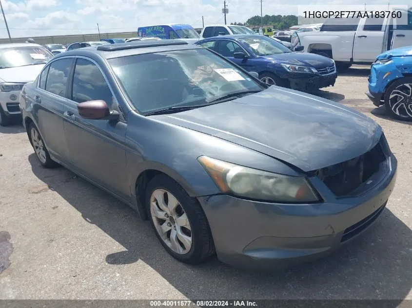 2010 Honda Accord 2.4 Ex VIN: 1HGCP2F77AA183760 Lot: 40011577