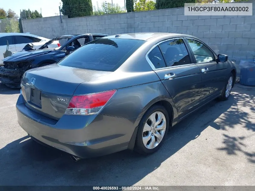 2010 Honda Accord 3.5 Ex-L VIN: 1HGCP3F80AA003002 Lot: 40026593