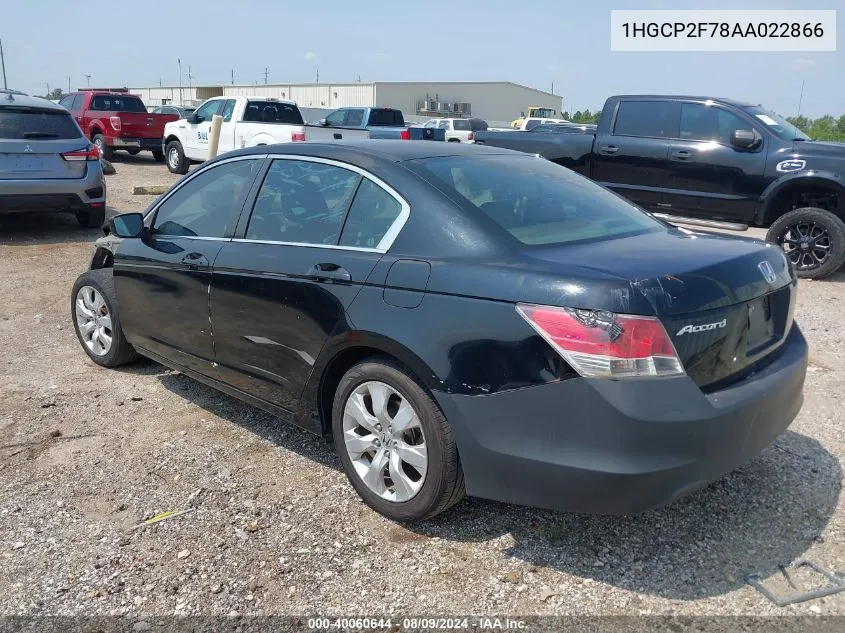 2010 Honda Accord 2.4 Ex VIN: 1HGCP2F78AA022866 Lot: 40060644