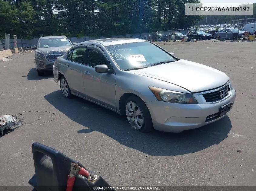 2010 Honda Accord 2.4 Ex VIN: 1HGCP2F76AA189193 Lot: 40111794