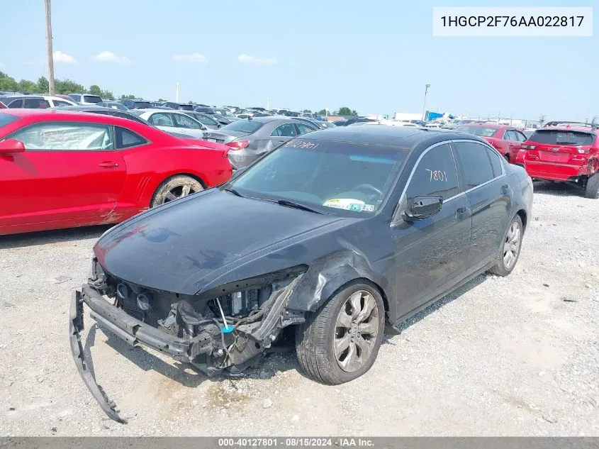 2010 Honda Accord 2.4 Ex VIN: 1HGCP2F76AA022817 Lot: 40127801