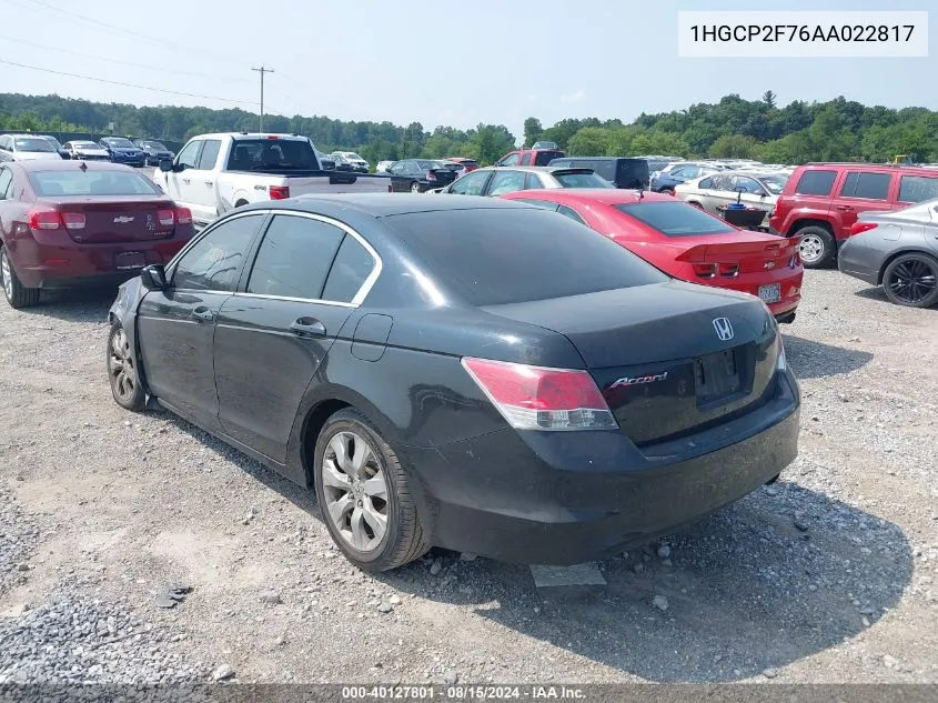 2010 Honda Accord 2.4 Ex VIN: 1HGCP2F76AA022817 Lot: 40127801