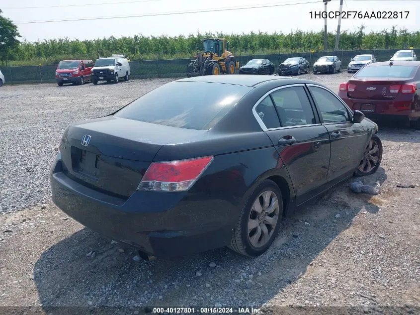 2010 Honda Accord 2.4 Ex VIN: 1HGCP2F76AA022817 Lot: 40127801