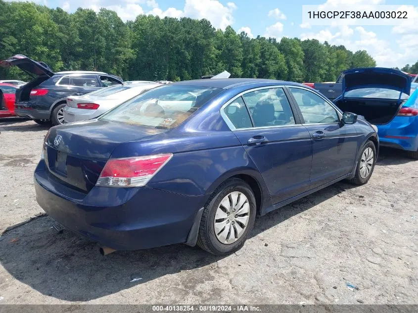 1HGCP2F38AA003022 2010 Honda Accord 2.4 Lx