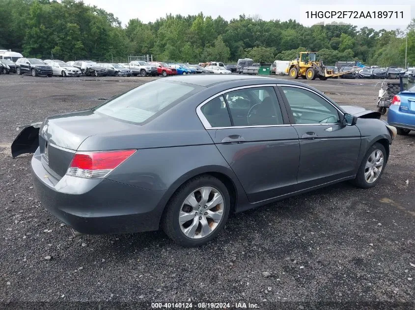 2010 Honda Accord 2.4 Ex VIN: 1HGCP2F72AA189711 Lot: 40140124