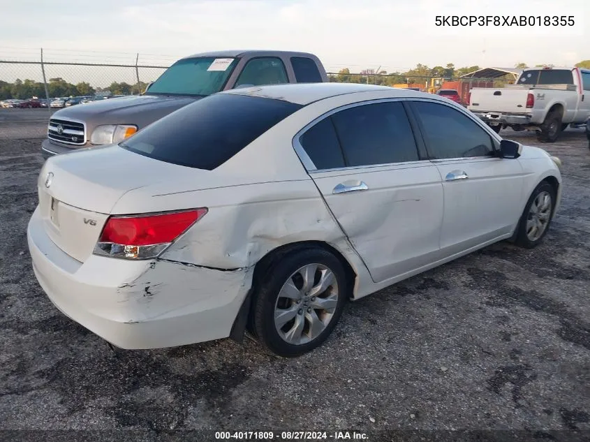 2010 Honda Accord 3.5 Ex-L VIN: 5KBCP3F8XAB018355 Lot: 40171809