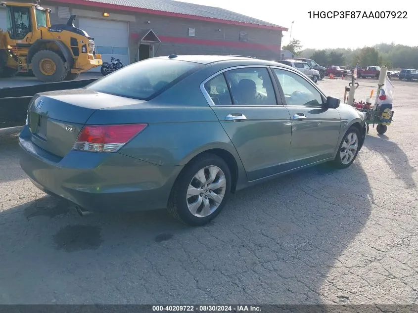 2010 Honda Accord 3.5 Ex-L VIN: 1HGCP3F87AA007922 Lot: 40209722