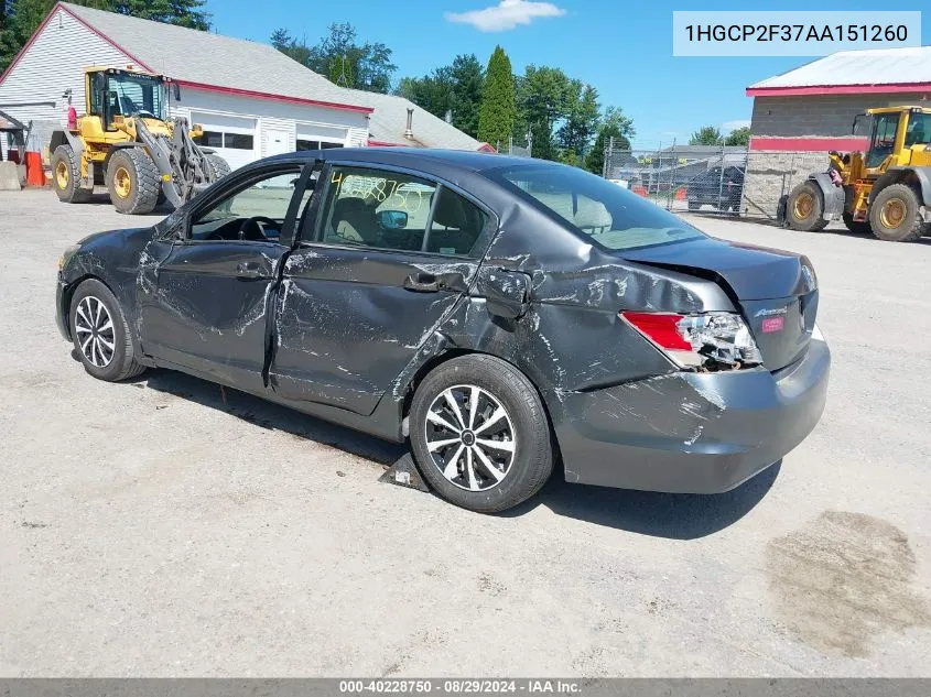 2010 Honda Accord 2.4 Lx VIN: 1HGCP2F37AA151260 Lot: 40228750