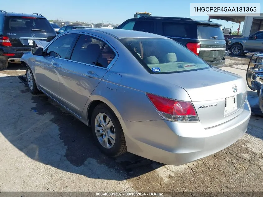 2010 Honda Accord Lxp VIN: 1HGCP2F45AA181365 Lot: 40301307