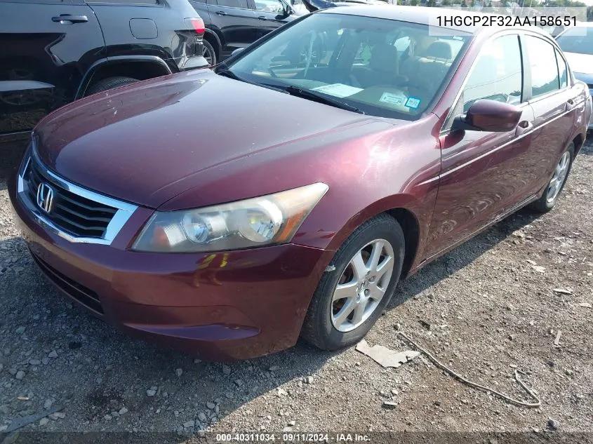 2010 Honda Accord 2.4 Lx VIN: 1HGCP2F32AA158651 Lot: 40311034