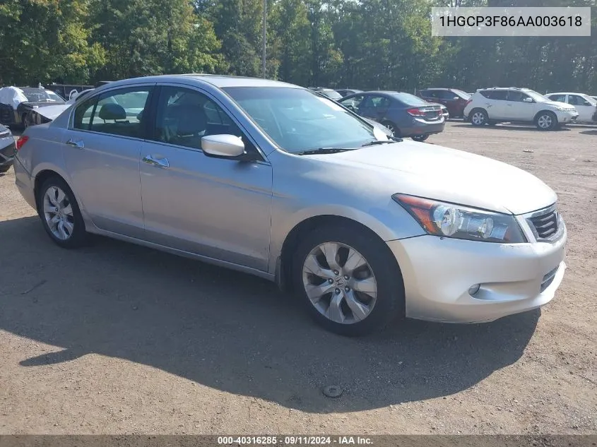 2010 Honda Accord 3.5 Ex-L VIN: 1HGCP3F86AA003618 Lot: 40316285