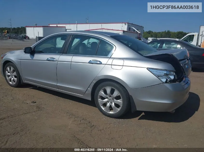 2010 Honda Accord 3.5 Ex-L VIN: 1HGCP3F86AA003618 Lot: 40316285