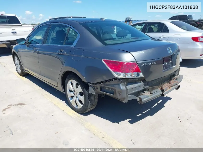 2010 Honda Accord Exl VIN: 1HGCP2F83AA101838 Lot: 40316539