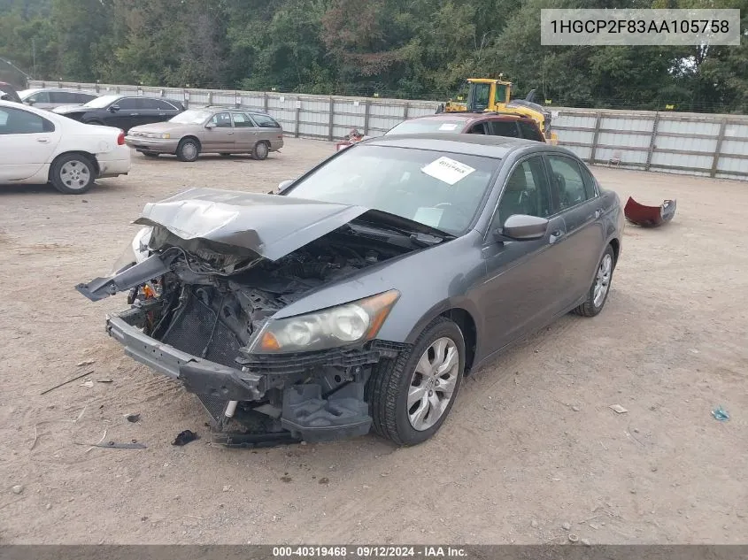 2010 Honda Accord 2.4 Ex-L VIN: 1HGCP2F83AA105758 Lot: 40319468