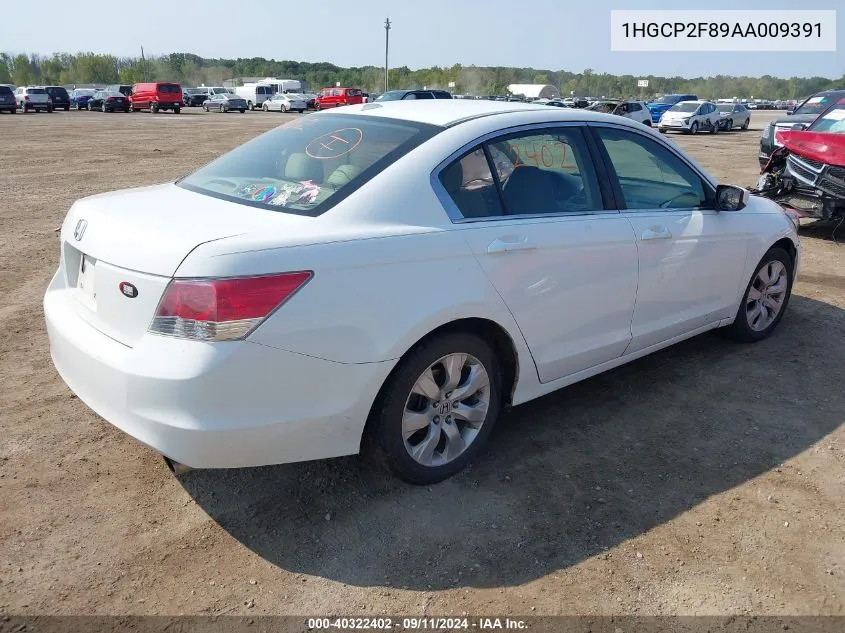 2010 Honda Accord 2.4 Ex-L VIN: 1HGCP2F89AA009391 Lot: 40322402