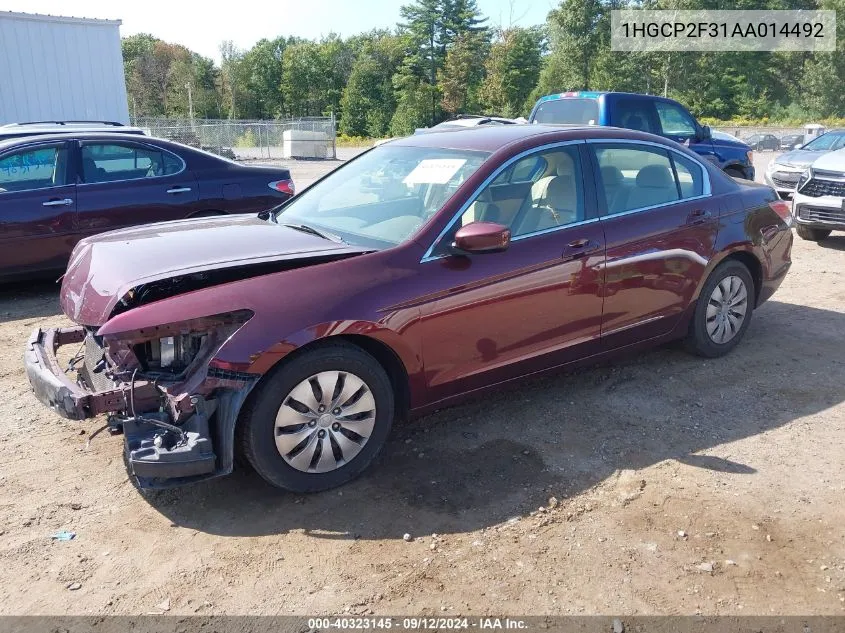 2010 Honda Accord 2.4 Lx VIN: 1HGCP2F31AA014492 Lot: 40323145