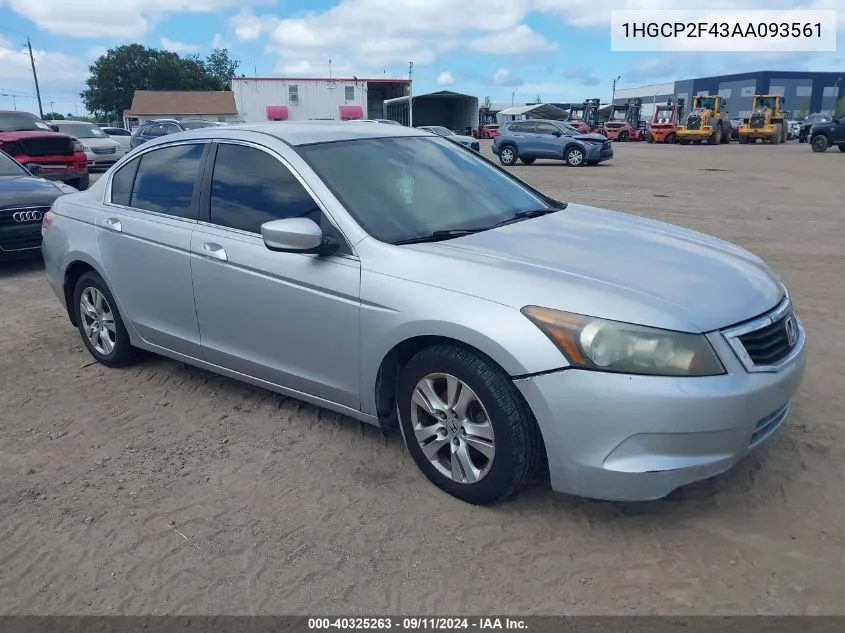 2010 Honda Accord 2.4 Lx-P VIN: 1HGCP2F43AA093561 Lot: 40325263