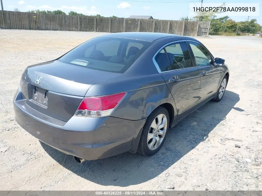 2010 Honda Accord 2.4 Ex VIN: 1HGCP2F78AA099818 Lot: 40326225