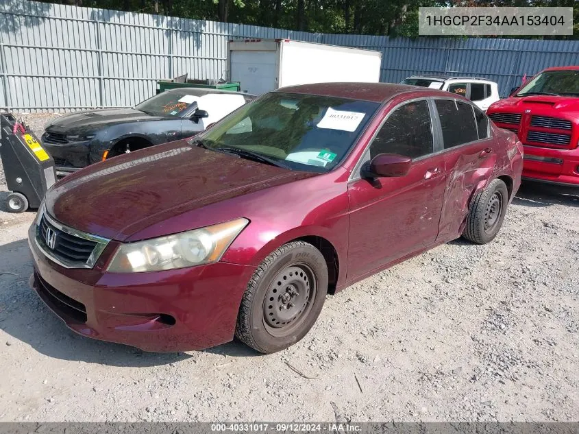 2010 Honda Accord 2.4 Lx VIN: 1HGCP2F34AA153404 Lot: 40331017