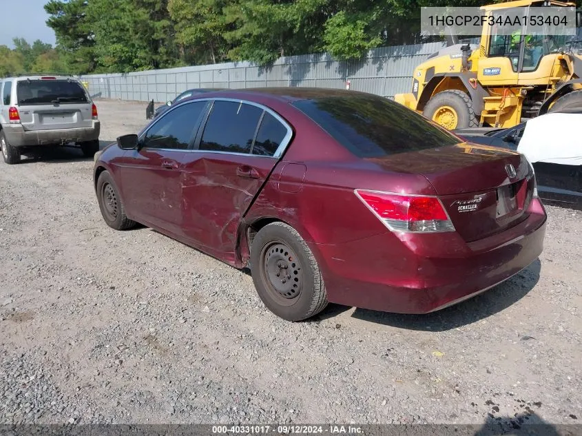 2010 Honda Accord 2.4 Lx VIN: 1HGCP2F34AA153404 Lot: 40331017