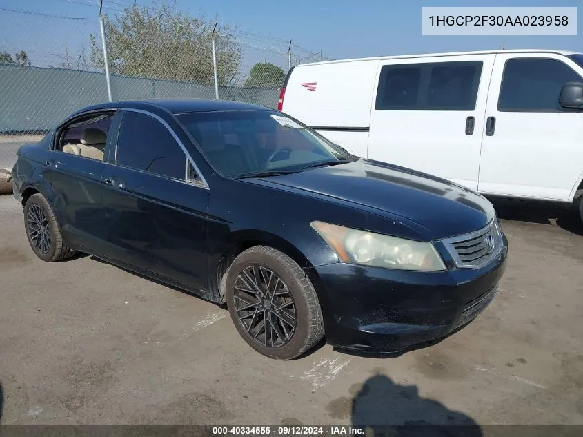 2010 Honda Accord 2.4 Lx VIN: 1HGCP2F30AA023958 Lot: 40334555