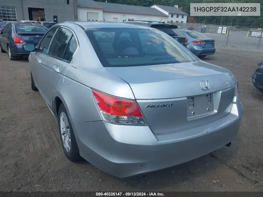 2010 Honda Accord 2.4 Lx VIN: 1HGCP2F32AA142238 Lot: 40335147