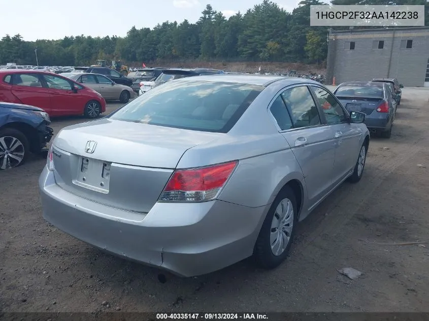 2010 Honda Accord 2.4 Lx VIN: 1HGCP2F32AA142238 Lot: 40335147