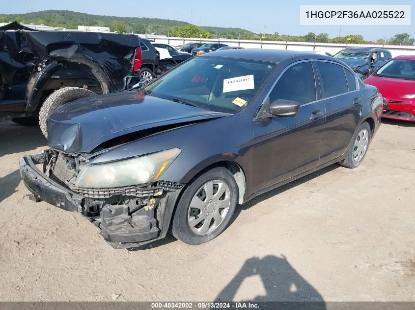 2010 Honda Accord 2.4 Lx VIN: 1HGCP2F36AA025522 Lot: 40342002