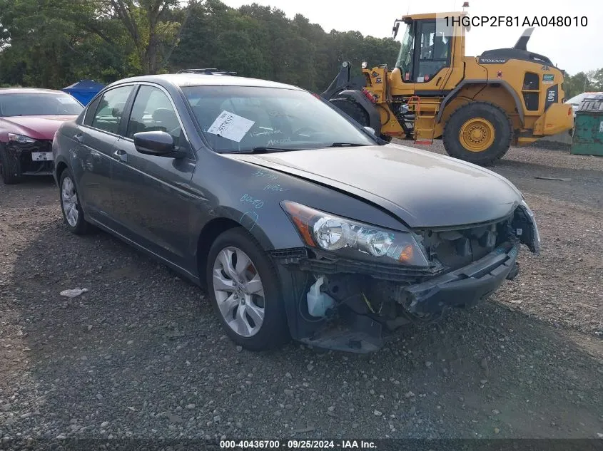 2010 Honda Accord 2.4 Ex-L VIN: 1HGCP2F81AA048010 Lot: 40436700