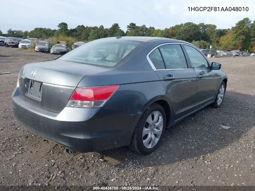 2010 Honda Accord 2.4 Ex-L VIN: 1HGCP2F81AA048010 Lot: 40436700