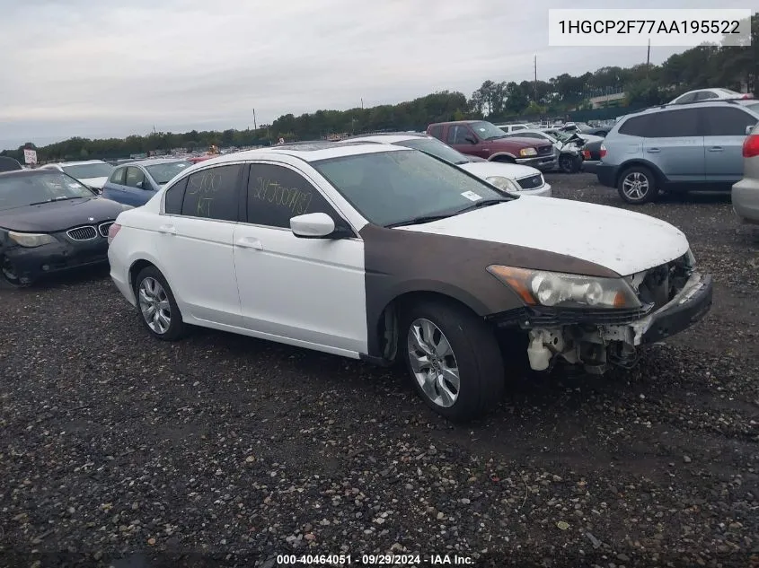 2010 Honda Accord 2.4 Ex VIN: 1HGCP2F77AA195522 Lot: 40464051