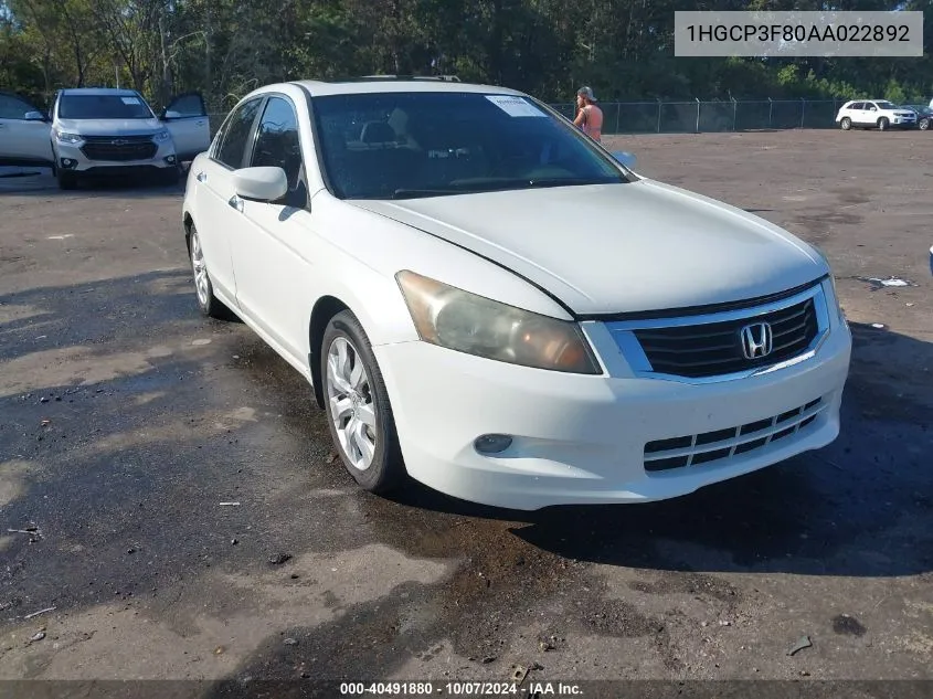 2010 Honda Accord 3.5 Ex-L VIN: 1HGCP3F80AA022892 Lot: 40491880