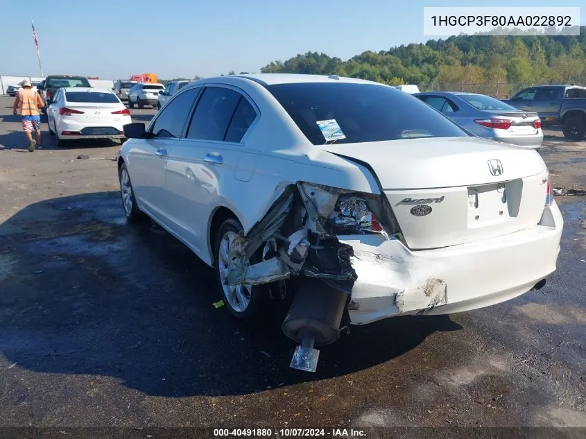 2010 Honda Accord 3.5 Ex-L VIN: 1HGCP3F80AA022892 Lot: 40491880