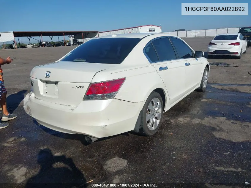 2010 Honda Accord 3.5 Ex-L VIN: 1HGCP3F80AA022892 Lot: 40491880